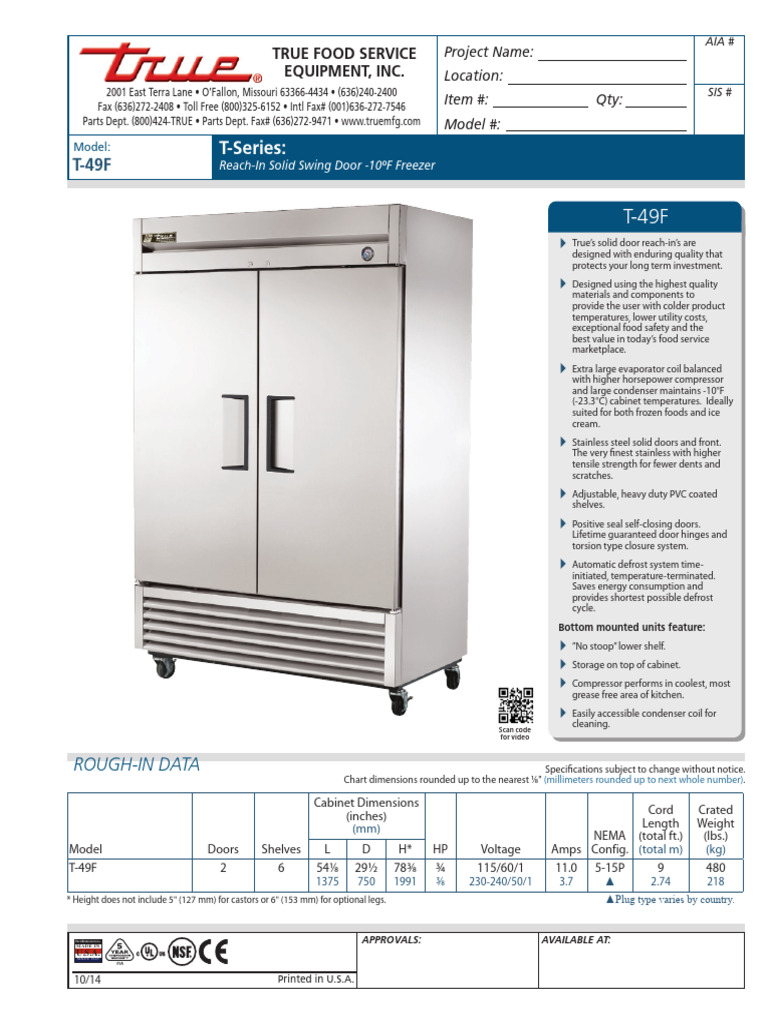 True T-49F | PDF | Door | Refrigerator