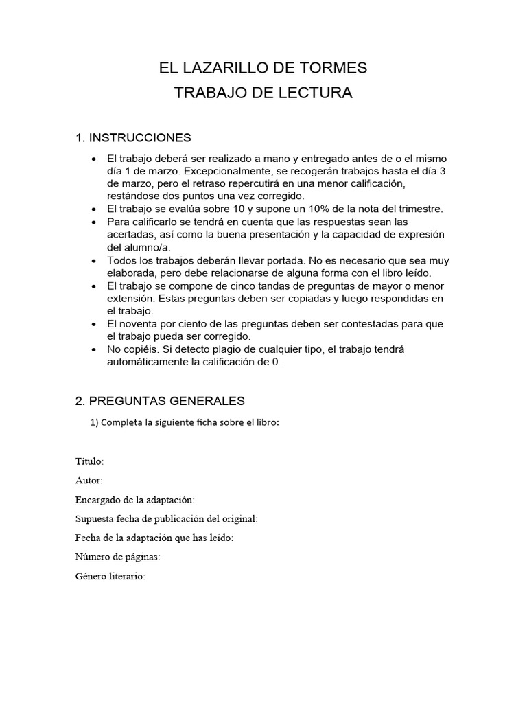 Trabajo Lazarillo de Tormes | PDF