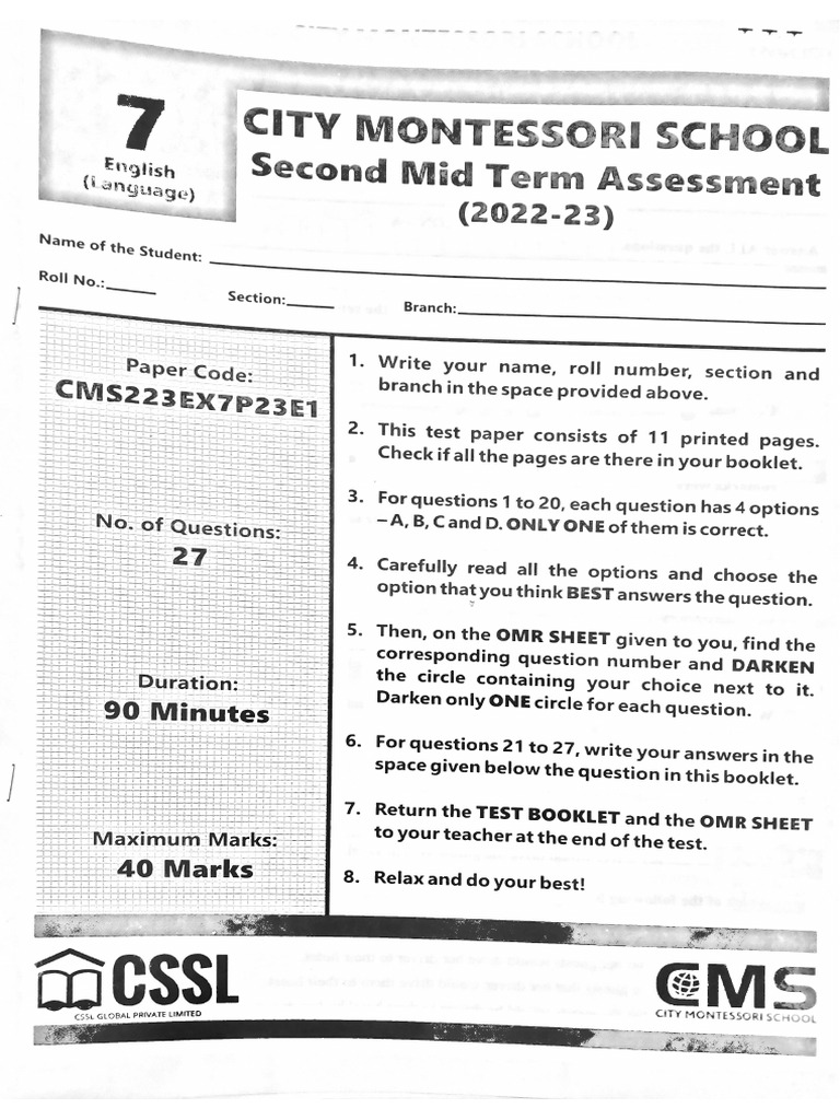 Class 7 MTA 2 Papers PDF | PDF