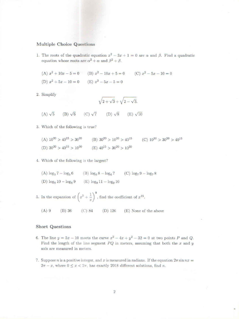 Senior Section - First Round - SMO Singapore Mathematical Olympiad 2018 ...