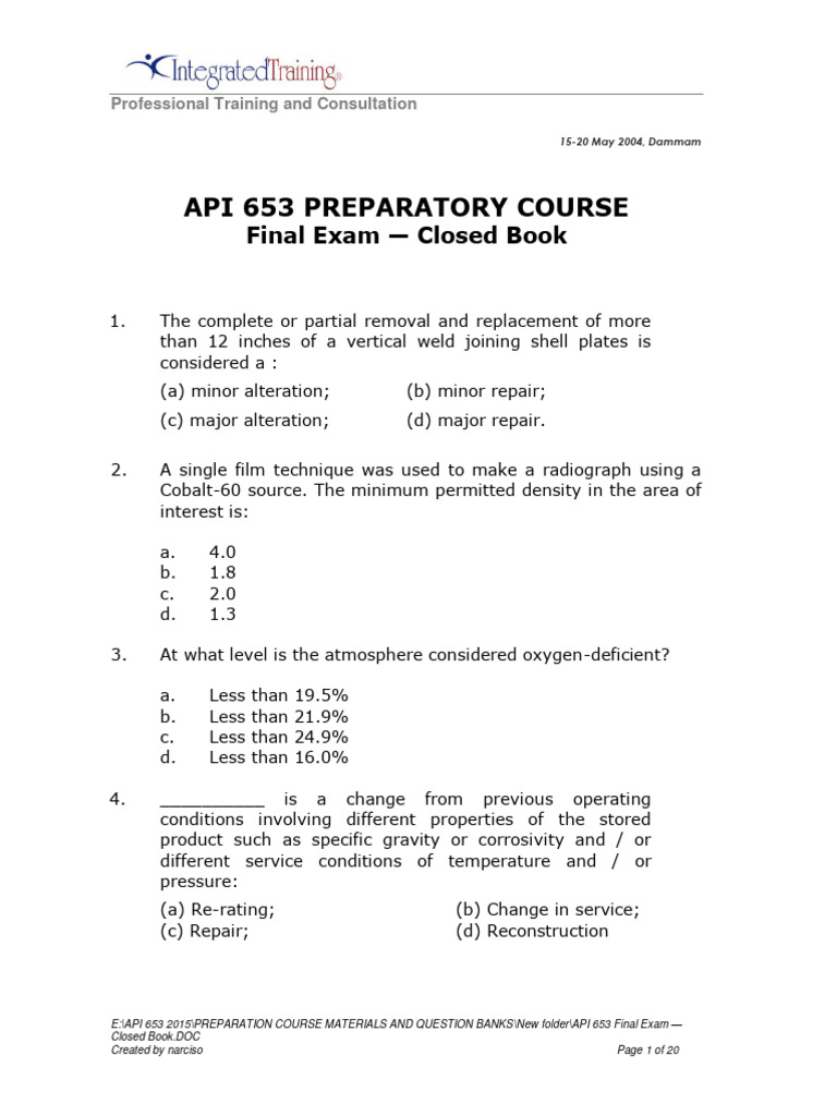 Api 653 final exam pdf welding construction