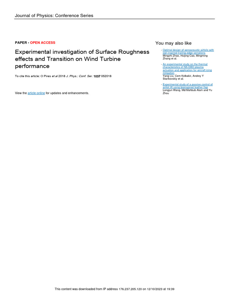 Surface Roughness Impact on Wind Turbines | PDF | Airfoil | Spectral ...