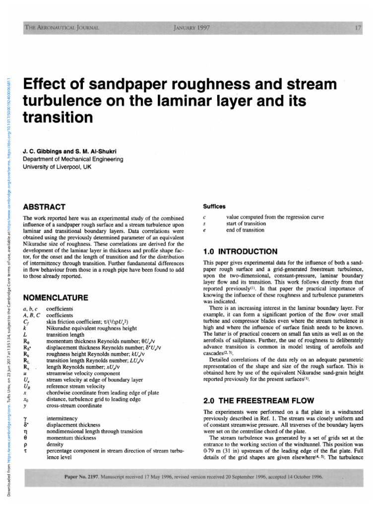 Effect of Sandpaper Roughness and Stream PDF Boundary Layer