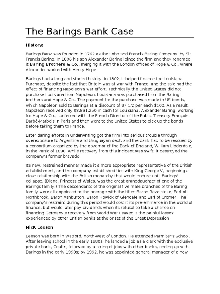 Business Ethics Barings Bank Case PDF Money Economies