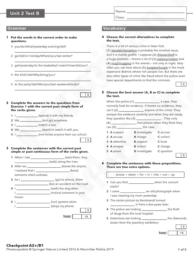 Unit 2 Test B: Crime and Vocabulary | PDF | Crimes | Crime & Violence