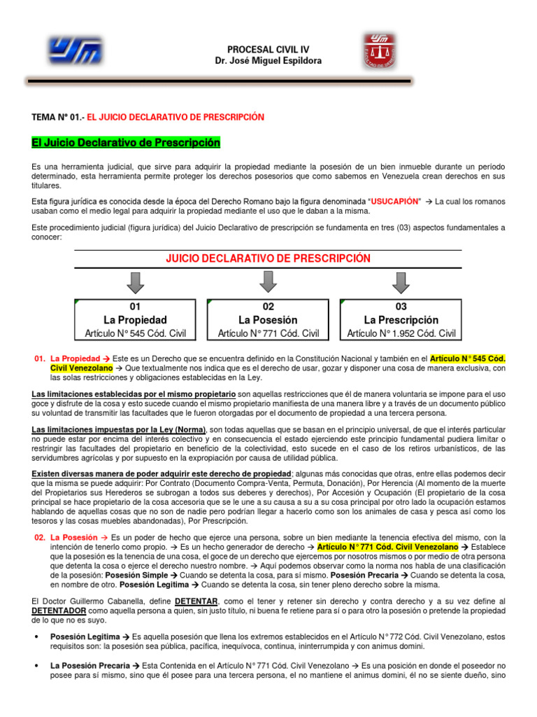 El Juicio Declarativo de Prescripcion | PDF | Posesión (Ley) | Propiedad