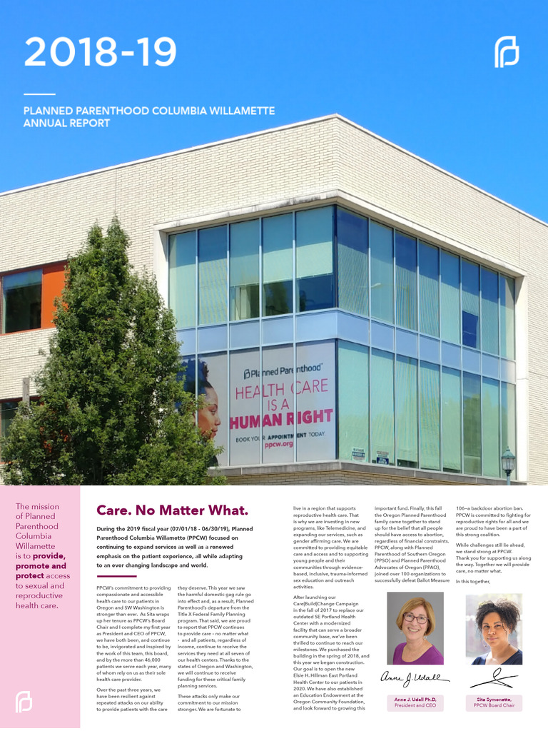 Ppcw-2018 2019 Annual Report | PDF | Planned Parenthood | Sex Education