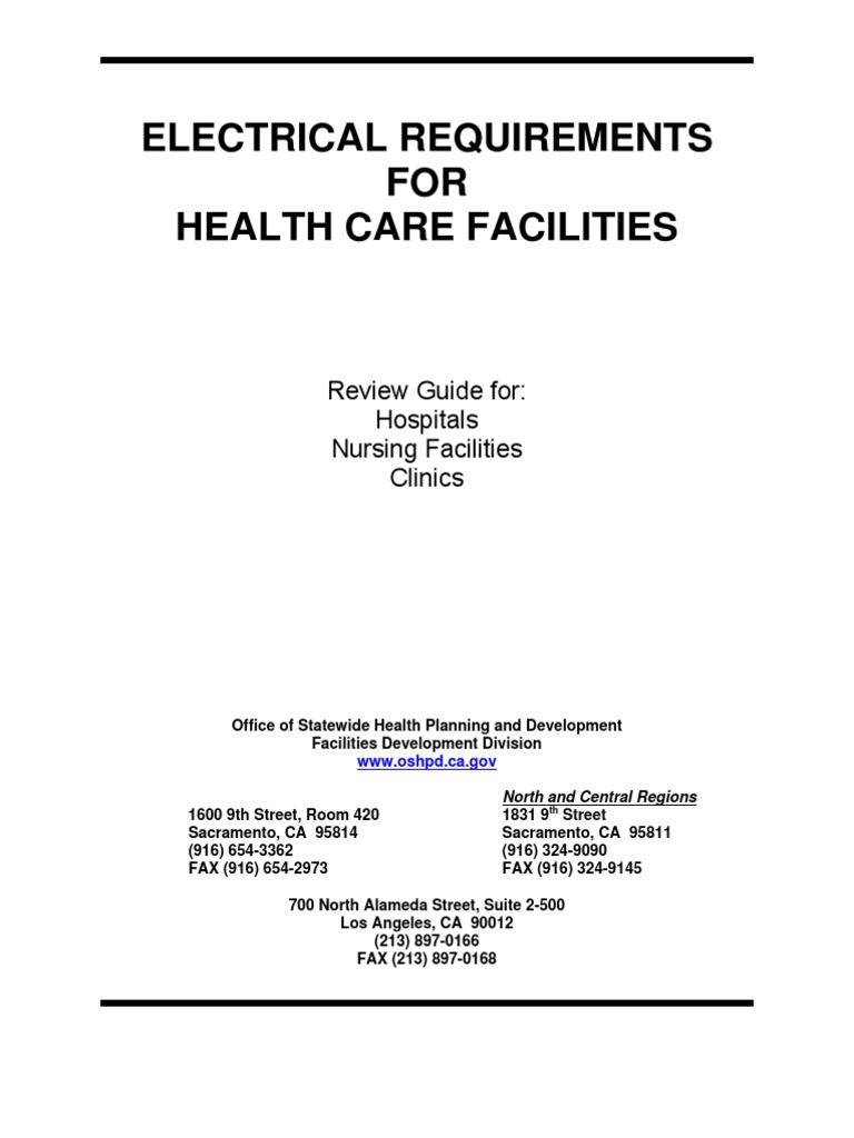 Electrical Requirements For Health Care Facilities PDF Electrical