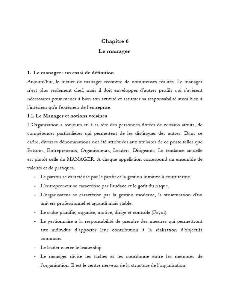 Chapitre 6 Le Manager | PDF | Business | Direction