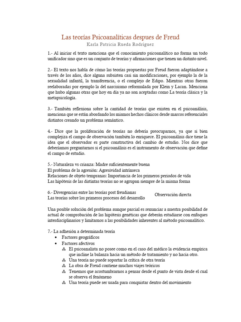 Las teorías Psicoanalíticas despues de Freud_Karla Rueda_750226 | PDF ...