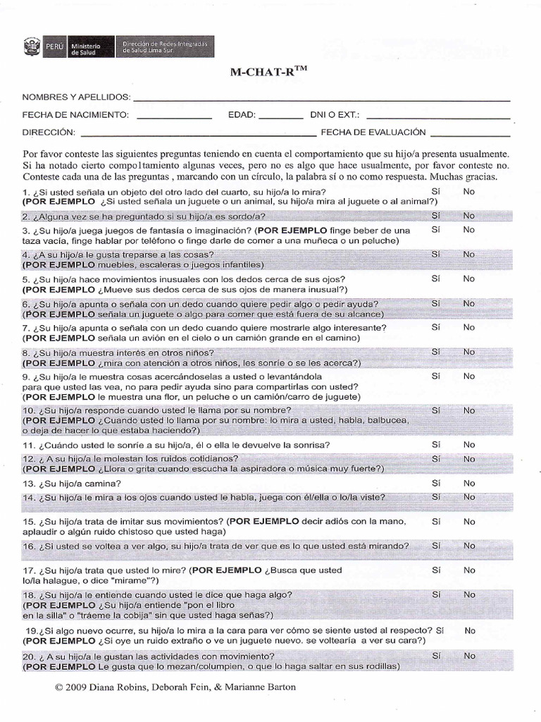 I. (M-CHAT-R) MODIFIED CHECKLIST FOR AUTISM IN TODDLERS-CHECKED | PDF