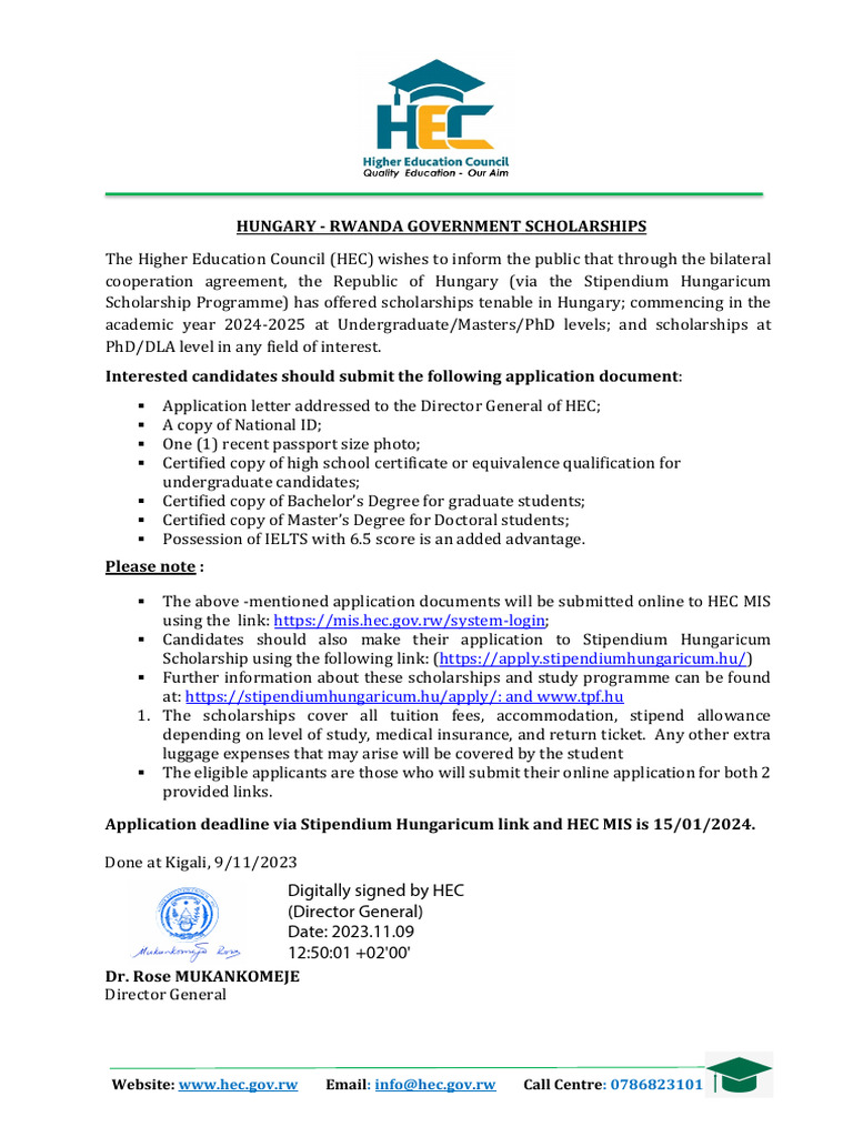 Annoucement_Hungary-Rwanda_scholarships_2024-2025_NEW | PDF