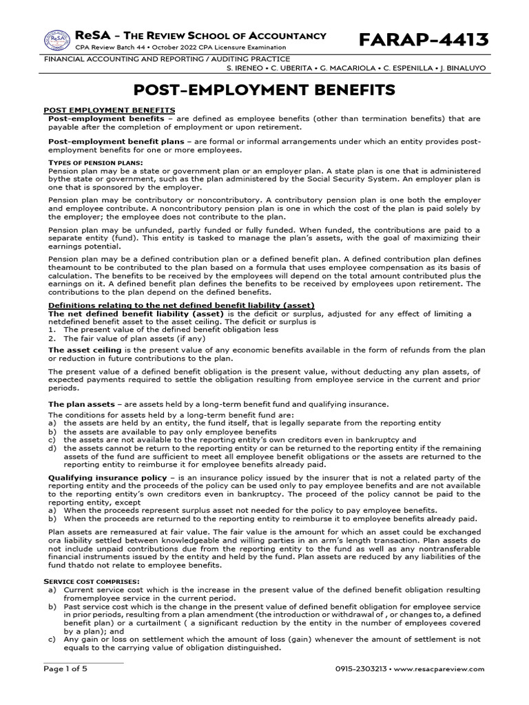 Understanding Post-Employment Benefits | PDF | Defined Benefit Pension ...