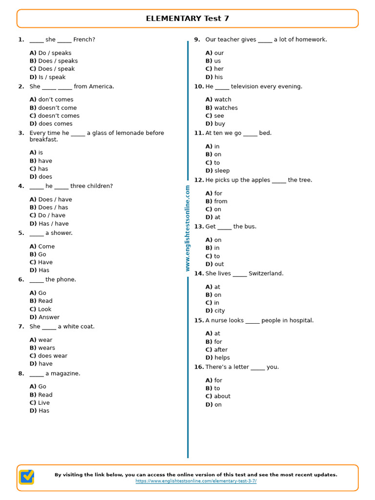 elementary test 7