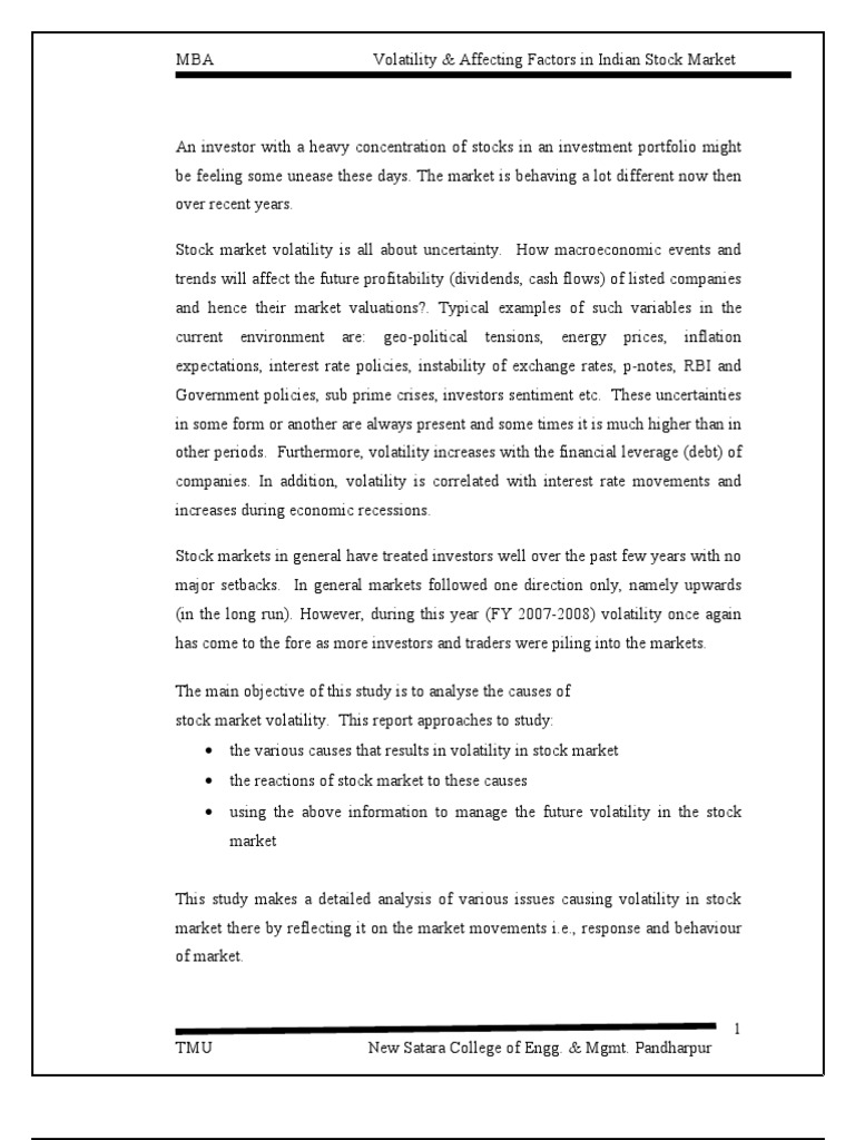 Study of Volatility and Its Factors On Indian Stock Market | PDF ...