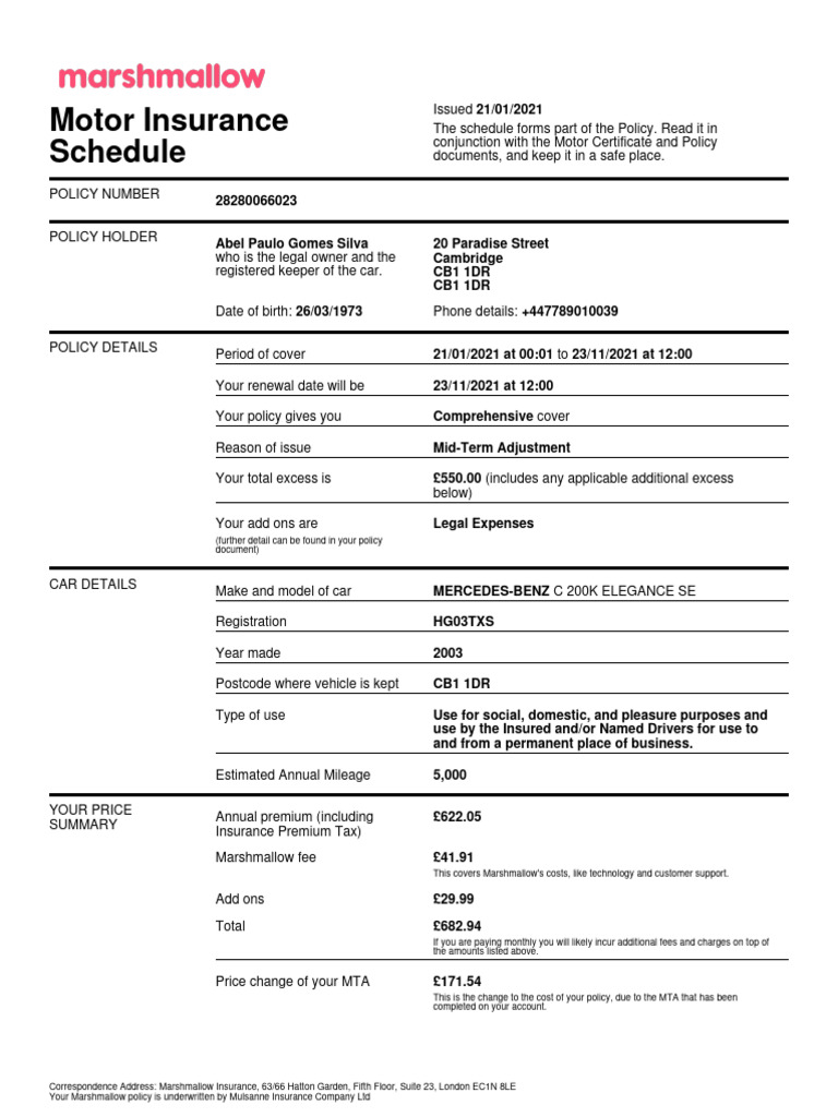motorinsuranceschedule 2 PDF Vehicle Insurance Insurance