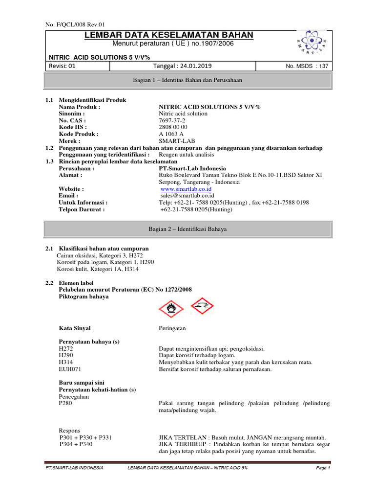 Msds Nitric Acid 5 (Indo) PDF