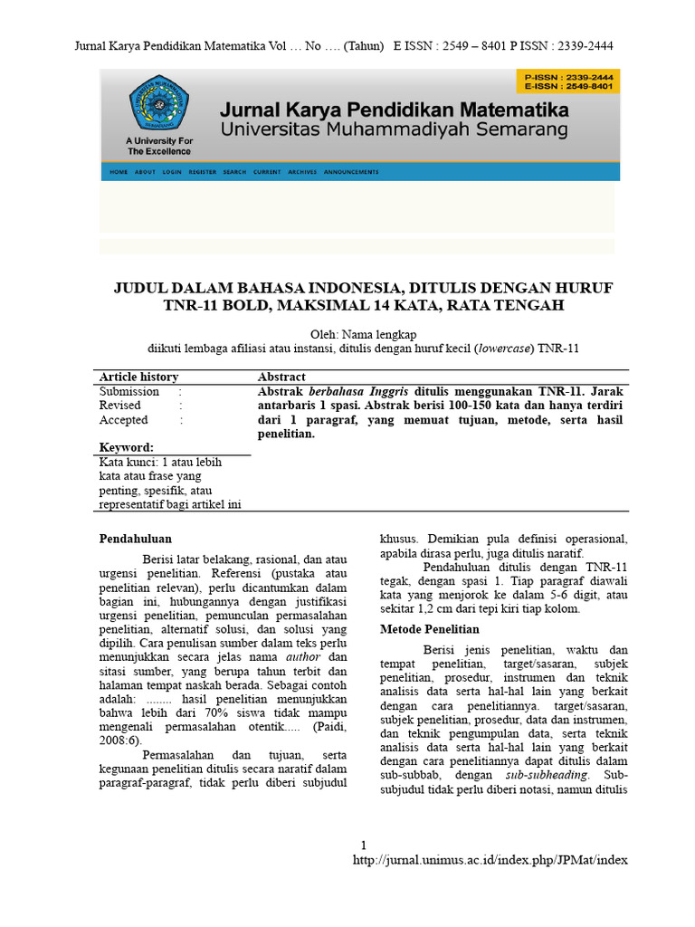 Template Jurnal Karya Pendidikan Matematika PDF