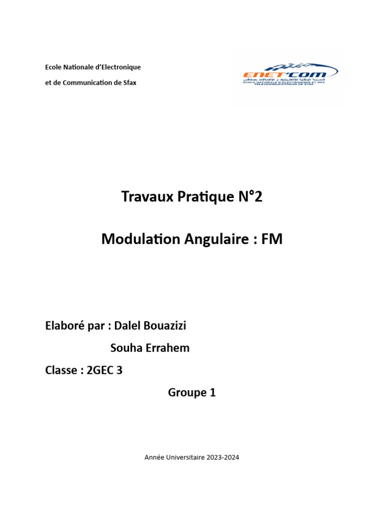 Modulation et Démodulation FM en TP | PDF | Modulation de fréquence ...