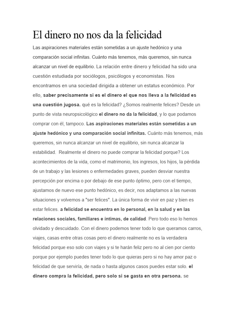 El dinero no compra la felicidad | PDF | Felicidad