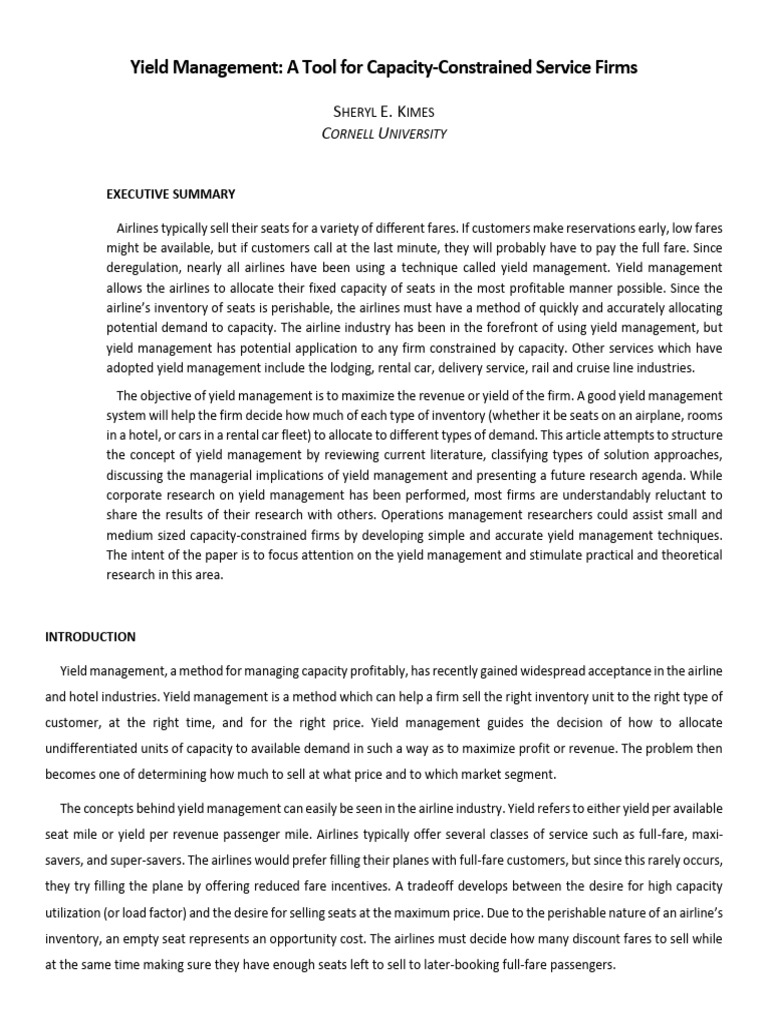 Kimes56 Yield Management | PDF | Mathematical Optimization | Linear ...
