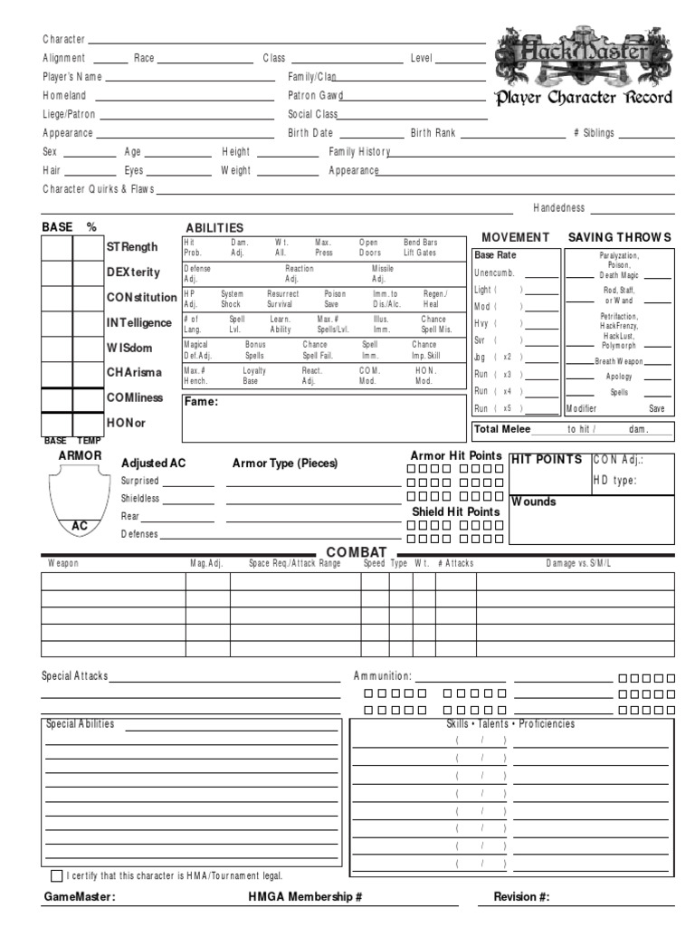 Supplement - Player Character Record Sheet | PDF | Tabletop Games ...