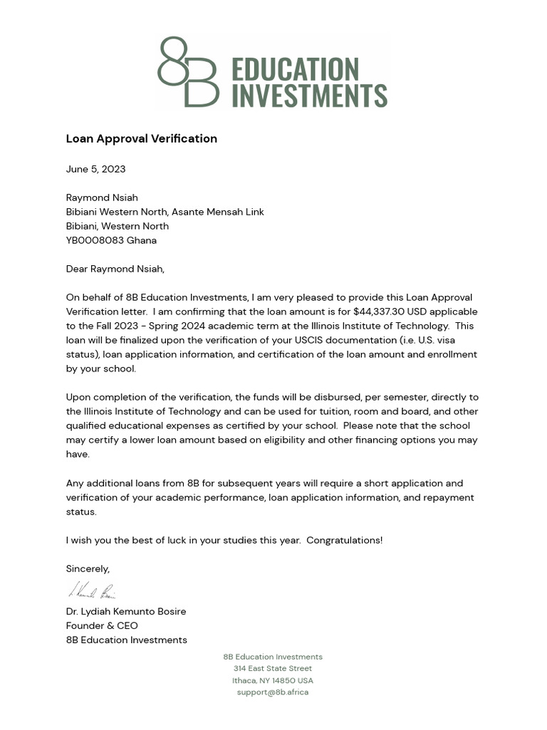 8B Loan Verification Letter - Nsiah | PDF