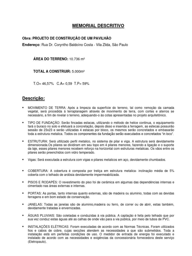Memorial Descritivo de Construção | PDF | Teto | Viga