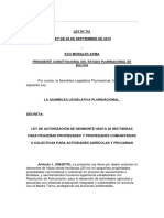 2015 Ley No. 741 Ley de Autorización de Desmonte Hasta 20 Hectáreas para Pequeñas Propied Par