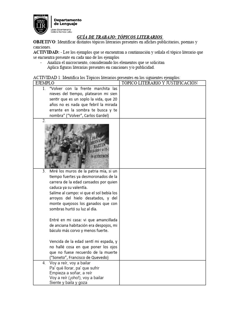 Guía de Tópicos Literarios y Ejemplos | PDF