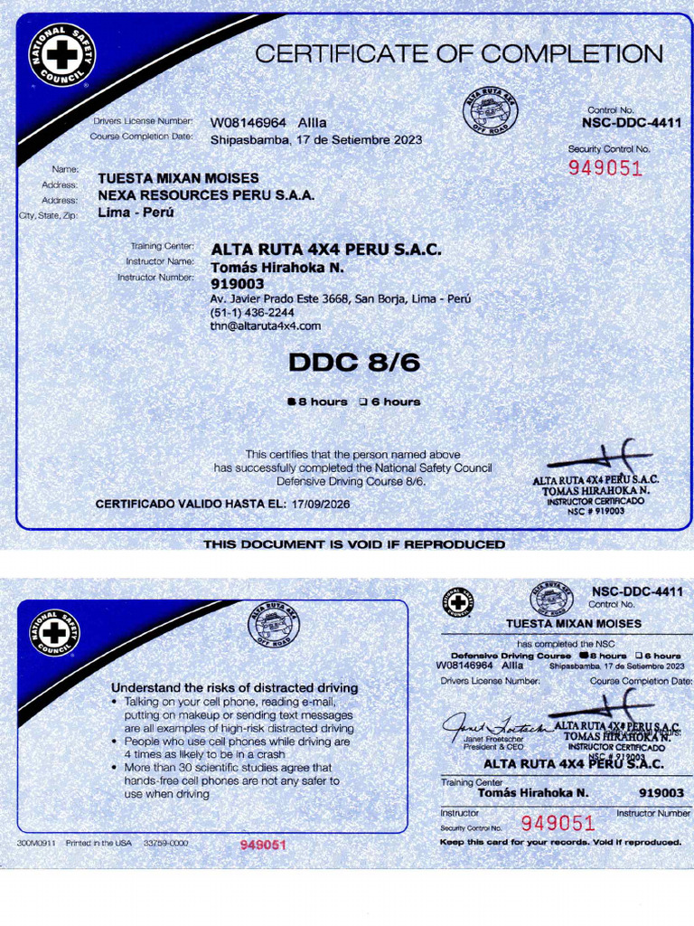 Certificados Manejo Defensivo 949051 - 949062 | PDF