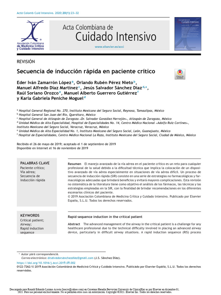 Secuencia De Inducción Rápida En Paciente Crítico Pdf México