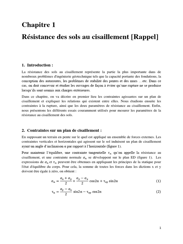 Cours Résistance Au Cisaillement MASTER | PDF | Résistance des ...
