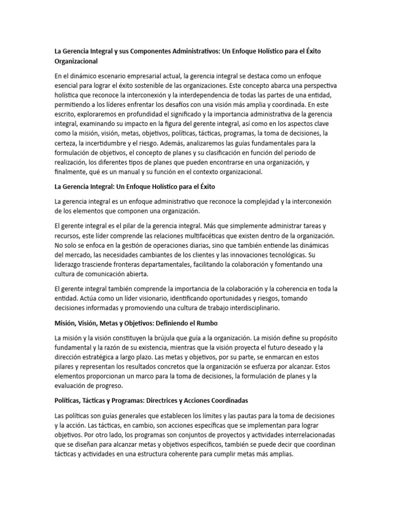 Gerencia Integral: Clave para el Éxito | PDF | Toma de decisiones ...