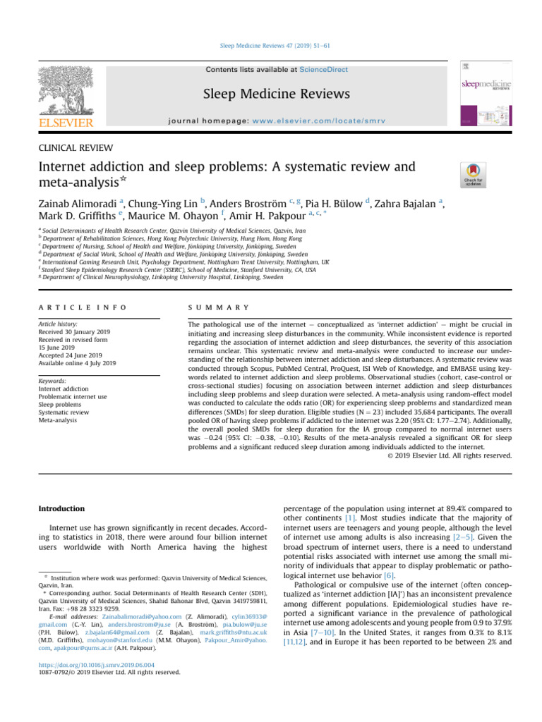 Internet Addiction and Sleep Problems A Systematic Review and | PDF ...
