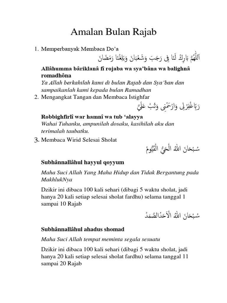 Amalan dan Dzikir Bulan Rajab | PDF