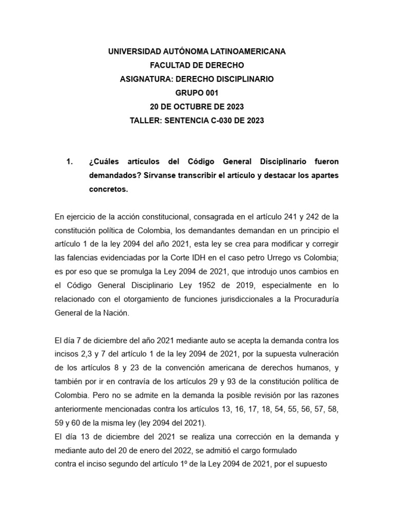 TALLER Sentencia C-030-23 | PDF