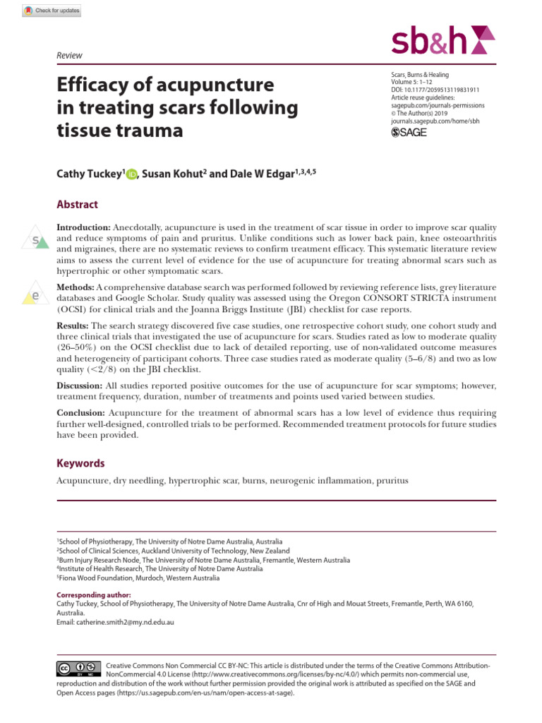 Tuckey Et Al 2019 Efficacy of Acupuncture in Treating Scars Following