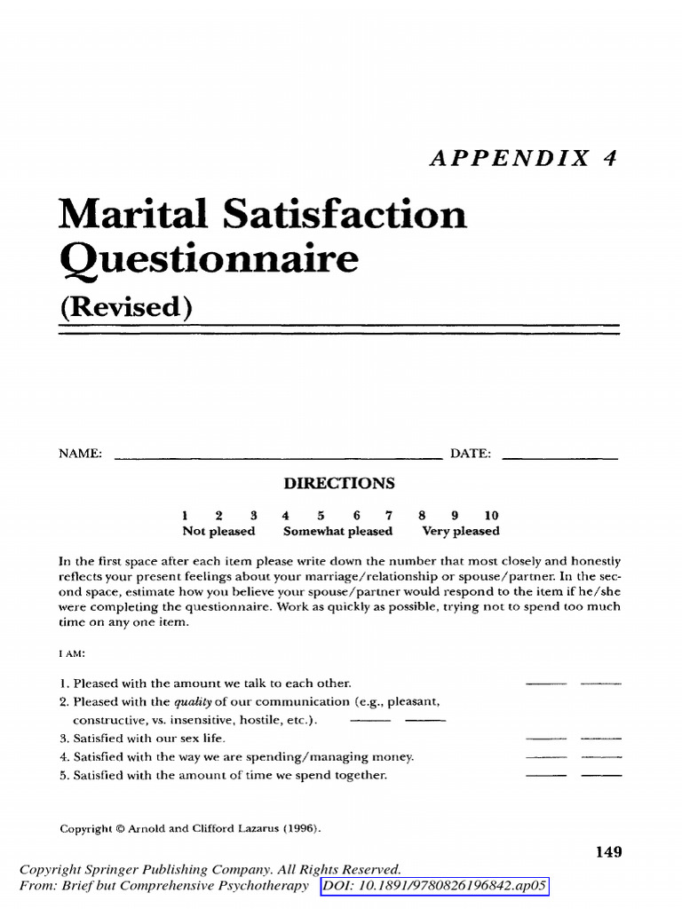 Marital Satisfaction Questionnaire (Revised) PDF Marriage