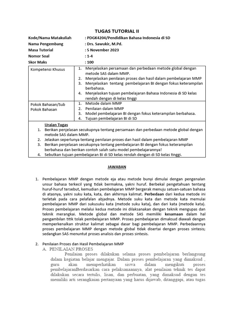 TUGAS TUTORIAL II Bahasa Indonesia | PDF