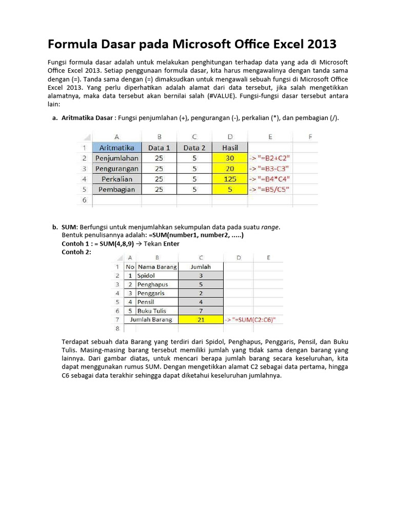 Formula Dasar Microsoft Excel 2013 | PDF