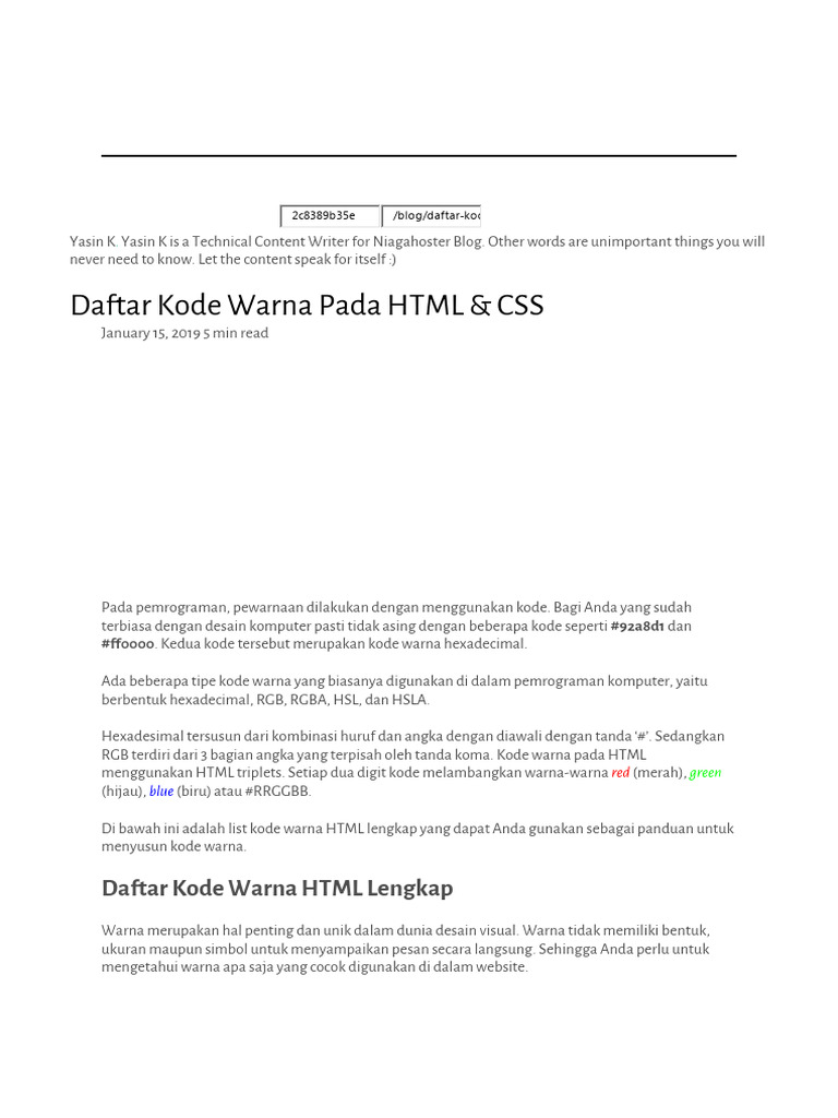 Daftar Kode Warna HTML & CSS Lengkap | PDF