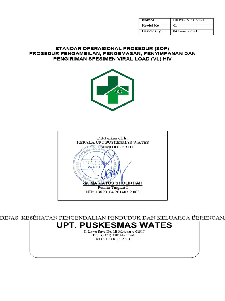 SOP Pengambilan dan Pengiriman Spesimen VL HIV | PDF