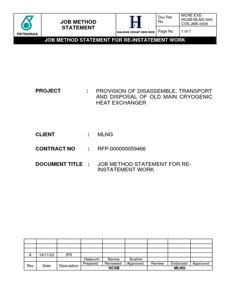 Job Method Statement for Reinstatement | PDF | Demolition