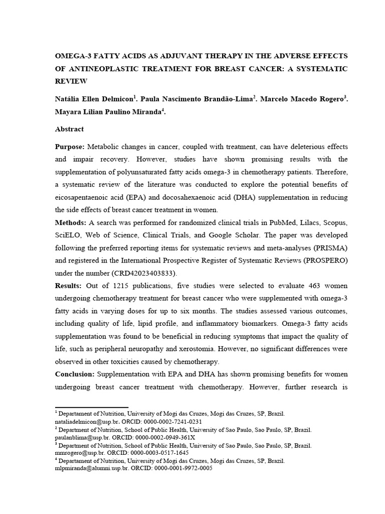 Omega-3 Fatty Acids in Breast Cancer Therapy | PDF | Omega 3 Fatty Acid ...