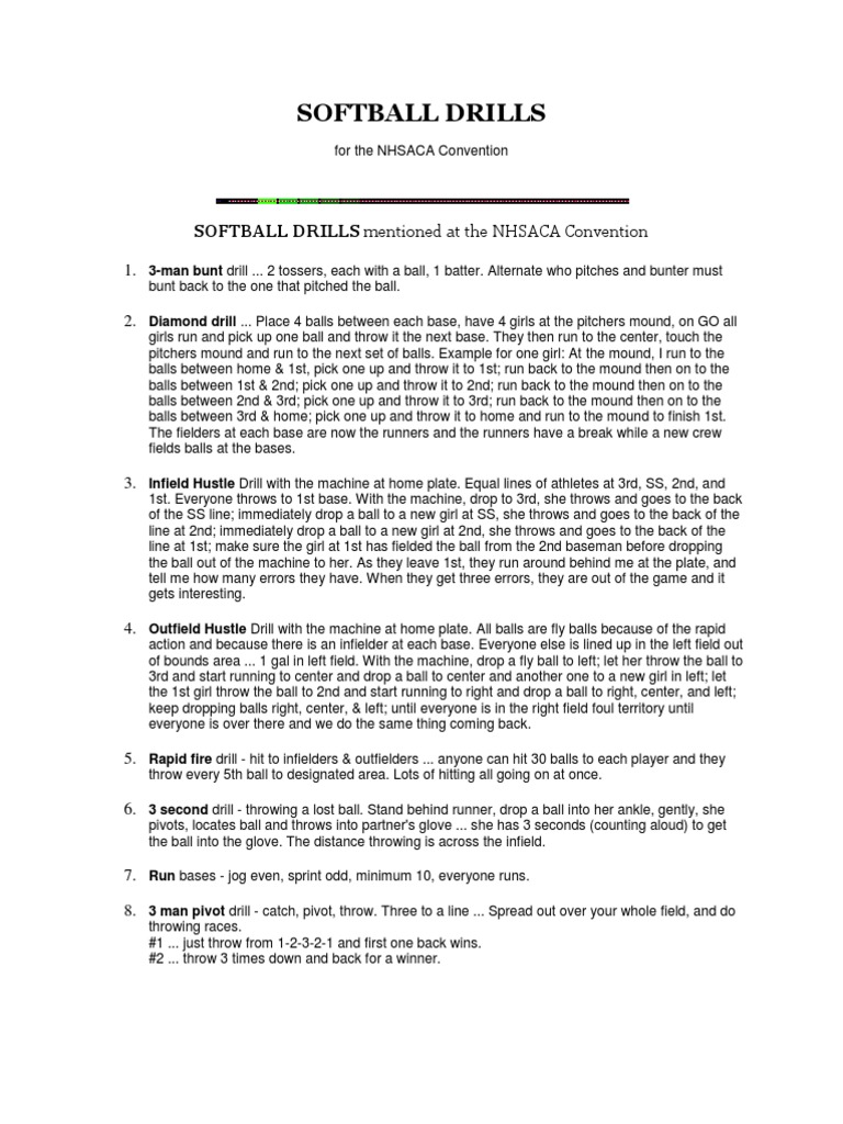 Softball Drills PDF Softball Baseball Field