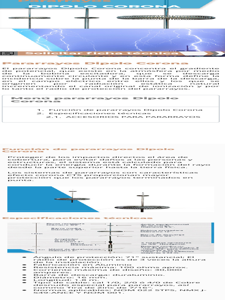 Ficha Técnica Pararrayos Dipolo Corona | PDF | Componentes eléctricos ...