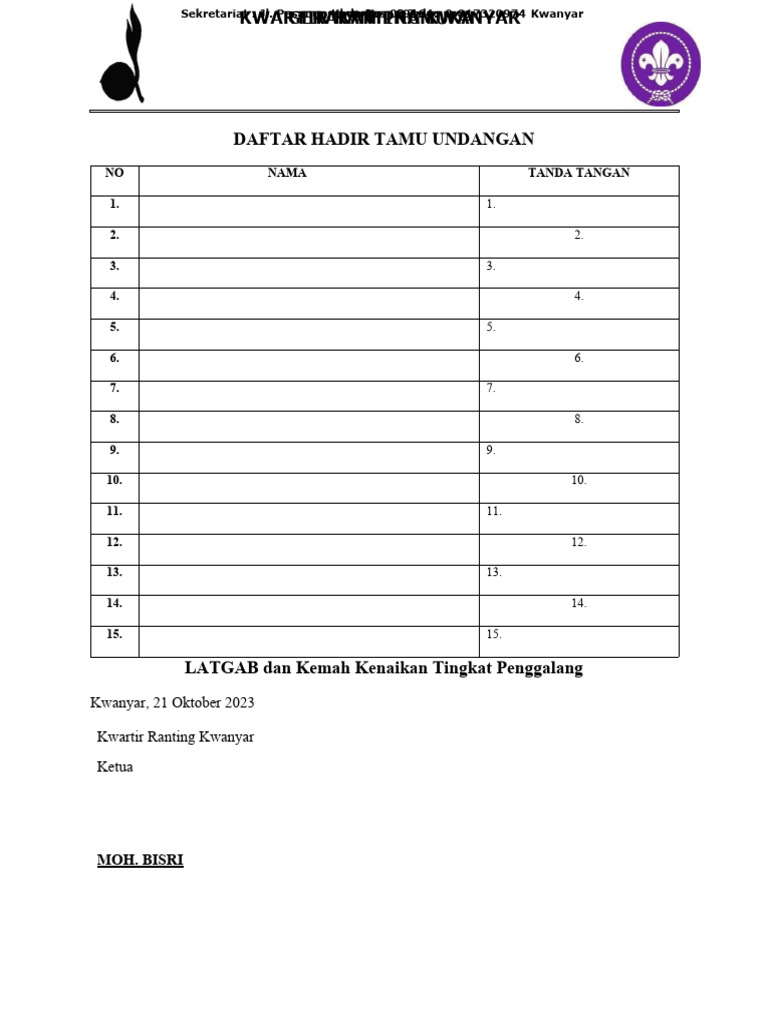 Daftar Hadir Tamu Undangan | PDF