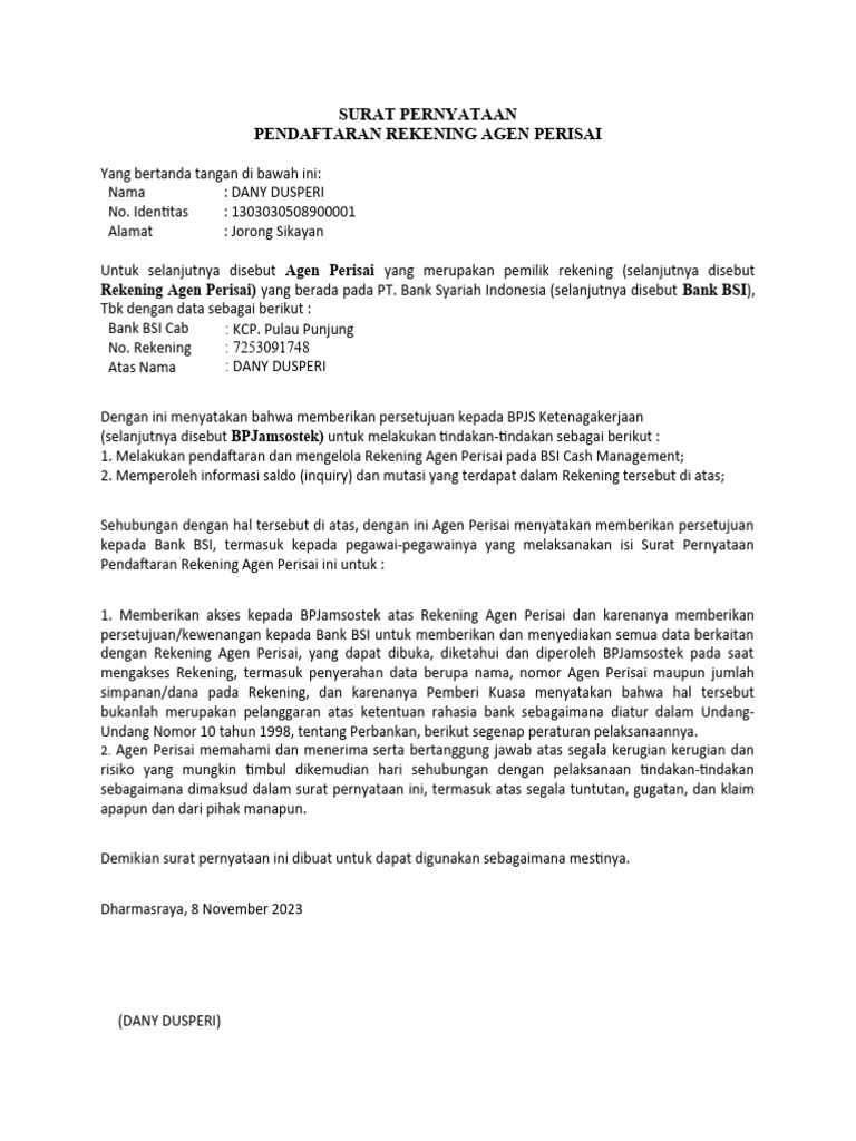 Surat Pernyataan Bsi Pdf
