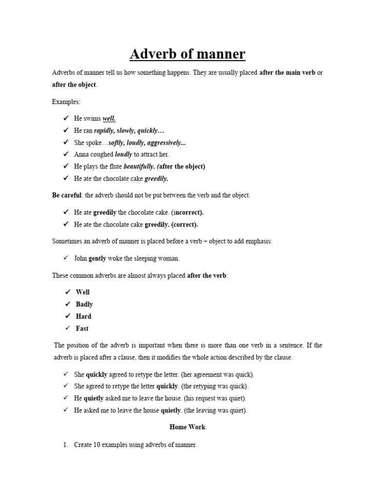 Adverb of Manner PDF